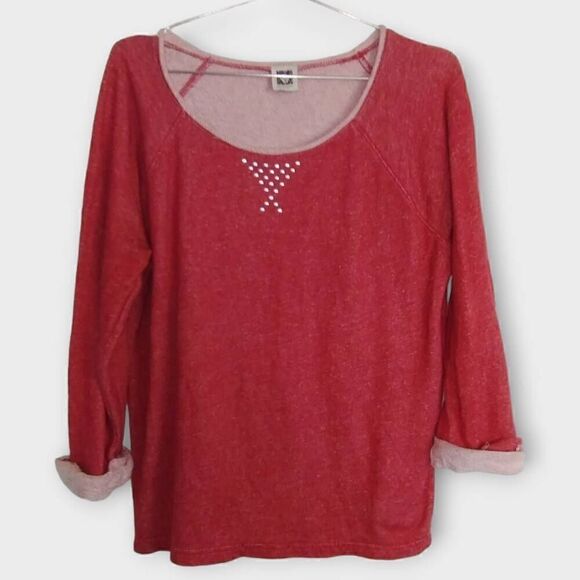 Anne Klein Top Shirt Womens Sz XLarge Red Silver Studs Pullover Sweatshirt - Picture 8 of 10